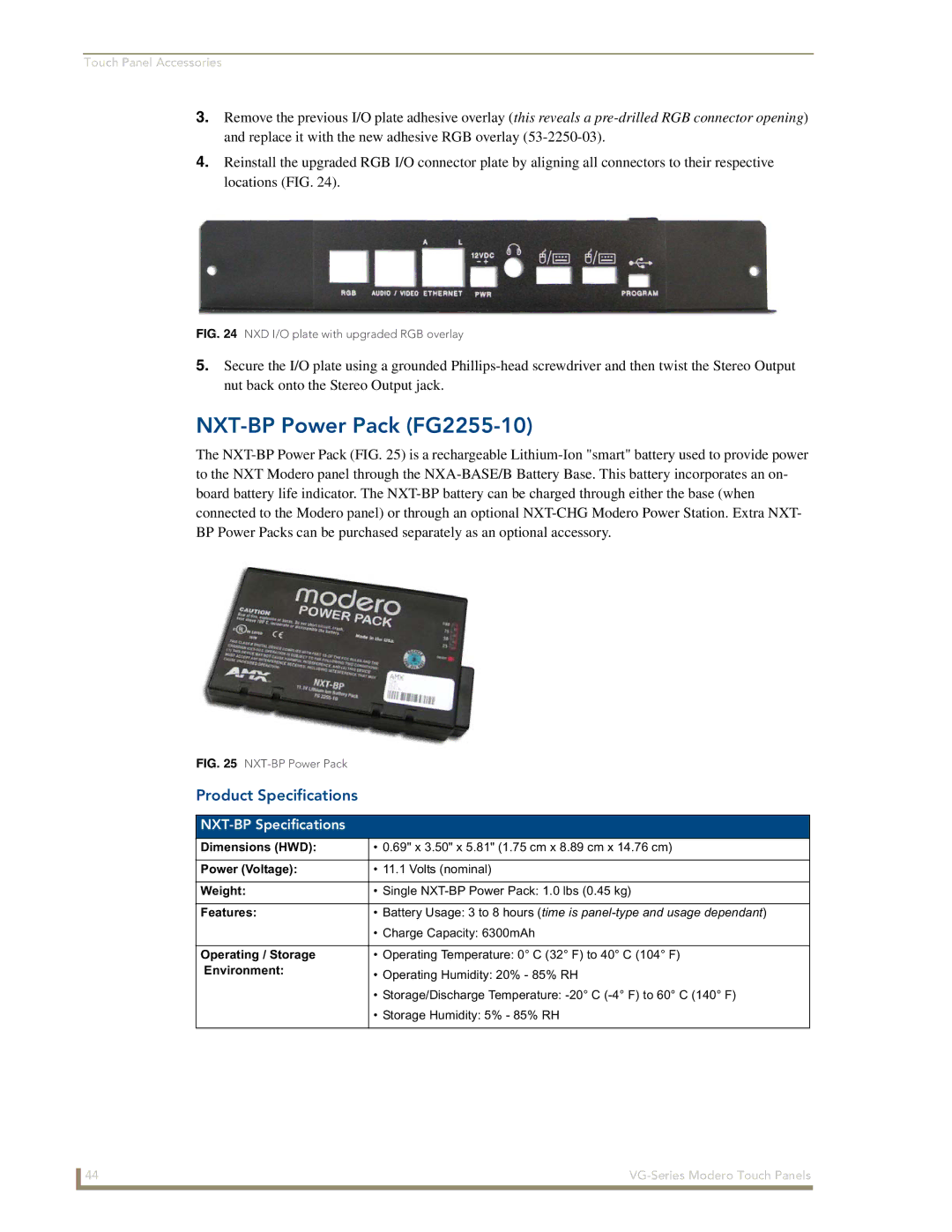 AMX NXD/NXT-1500VG, NXD/NXT-1700VG, NXD/NXT-1200VG manual NXT-BP Power Pack FG2255-10, NXT-BP Specifications, Power Voltage 