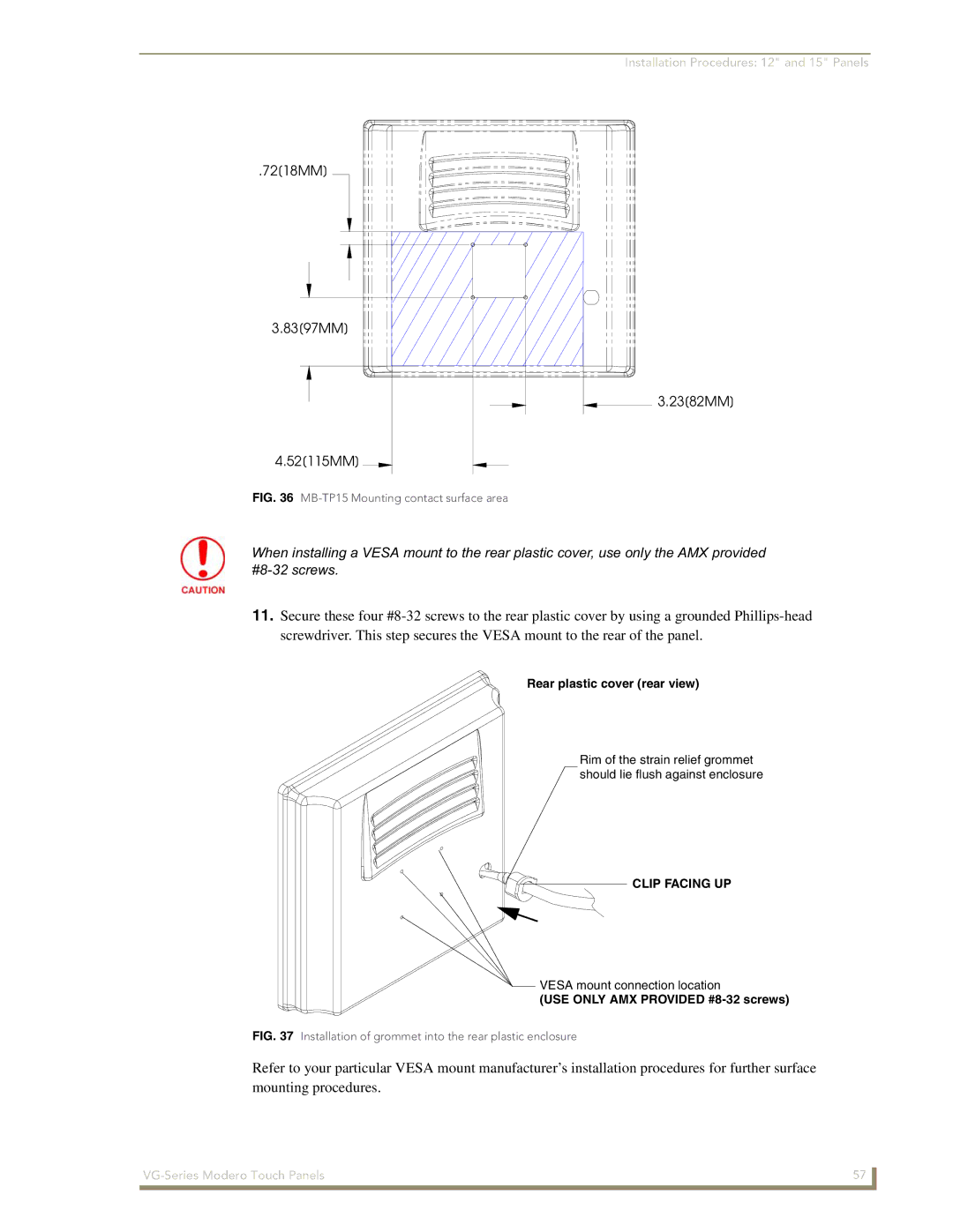 AMX NXD/NXT-1700VG, NXD/NXT-1500VG, NXD/NXT-1200VG manual Clip Facing UP, MB-TP15 Mounting contact surface area 