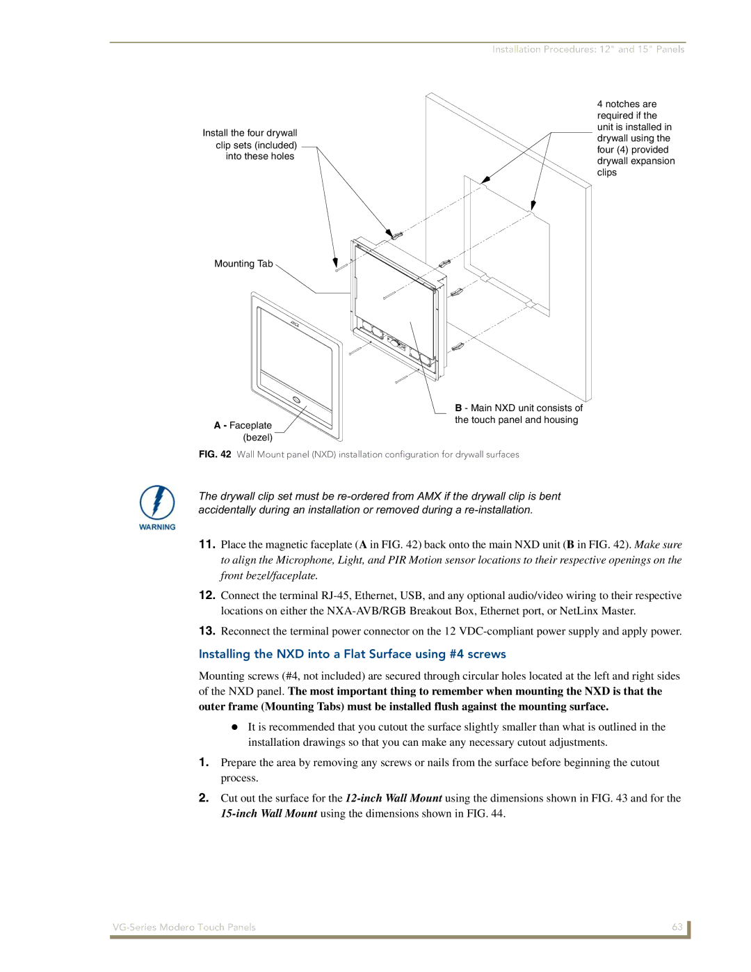 AMX NXD/NXT-1700VG, NXD/NXT-1500VG, NXD/NXT-1200VG manual Installing the NXD into a Flat Surface using #4 screws 