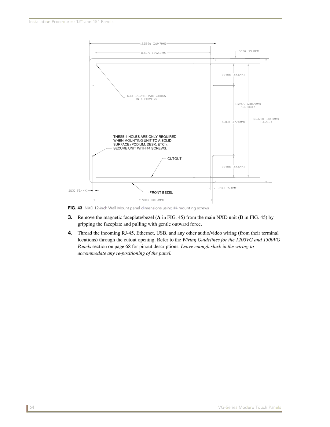 AMX NXD/NXT-1200VG, NXD/NXT-1500VG, NXD/NXT-1700VG manual Installation Procedures 12 and 15 Panels 