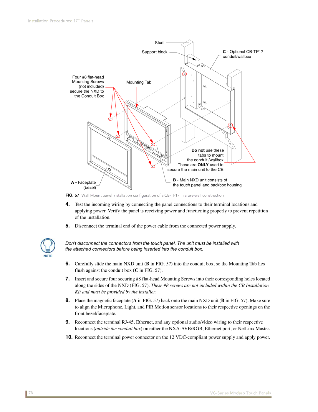 AMX NXD/NXT-1700VG, NXD/NXT-1500VG, NXD/NXT-1200VG manual Installation Procedures 17 Panels 