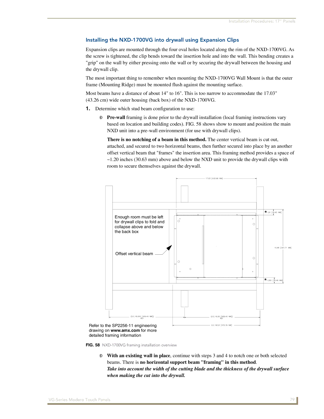 AMX NXD/NXT-1200VG, NXD/NXT-1500VG, NXD/NXT-1700VG manual Installing the NXD-1700VG into drywall using Expansion Clips 