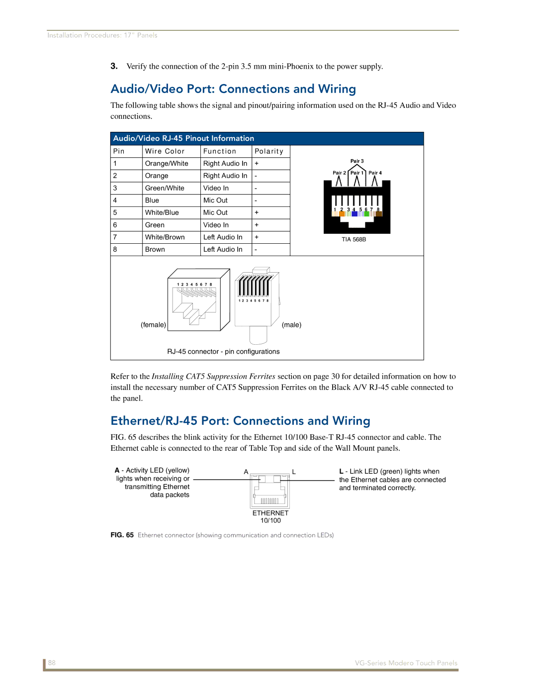 AMX NXD/NXT-1200VG, NXD/NXT-1500VG, NXD/NXT-1700VG manual Lights when receiving or Transmitting Ethernet Data packets 