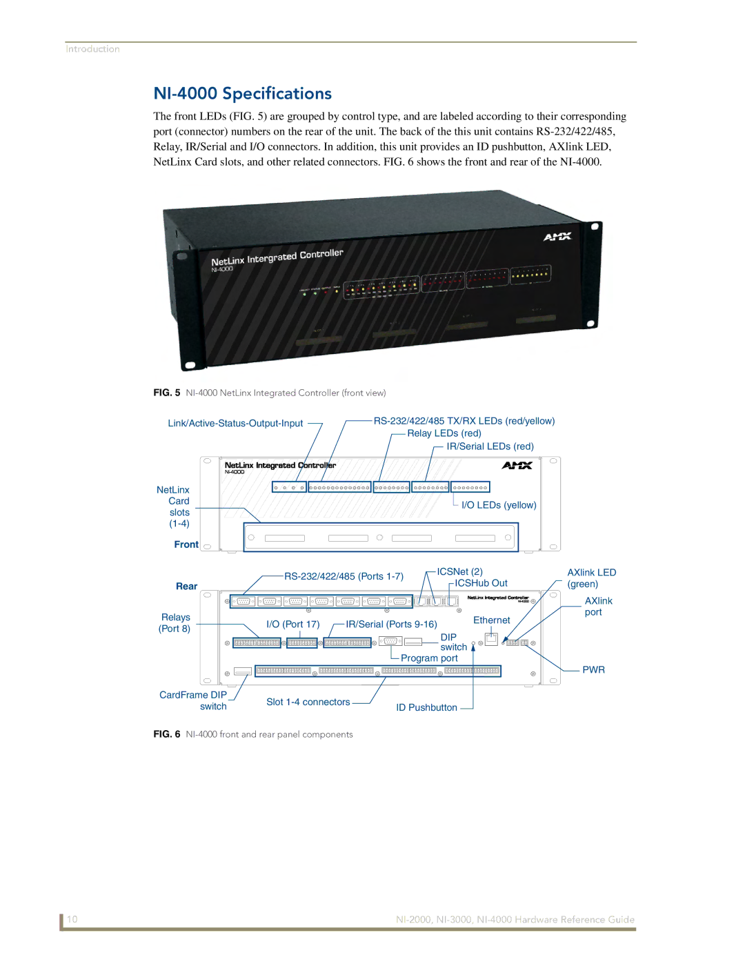 AMX NXI-x000 Series manual NI-4000 Specifications, NI-4000 NetLinx Integrated Controller front view 