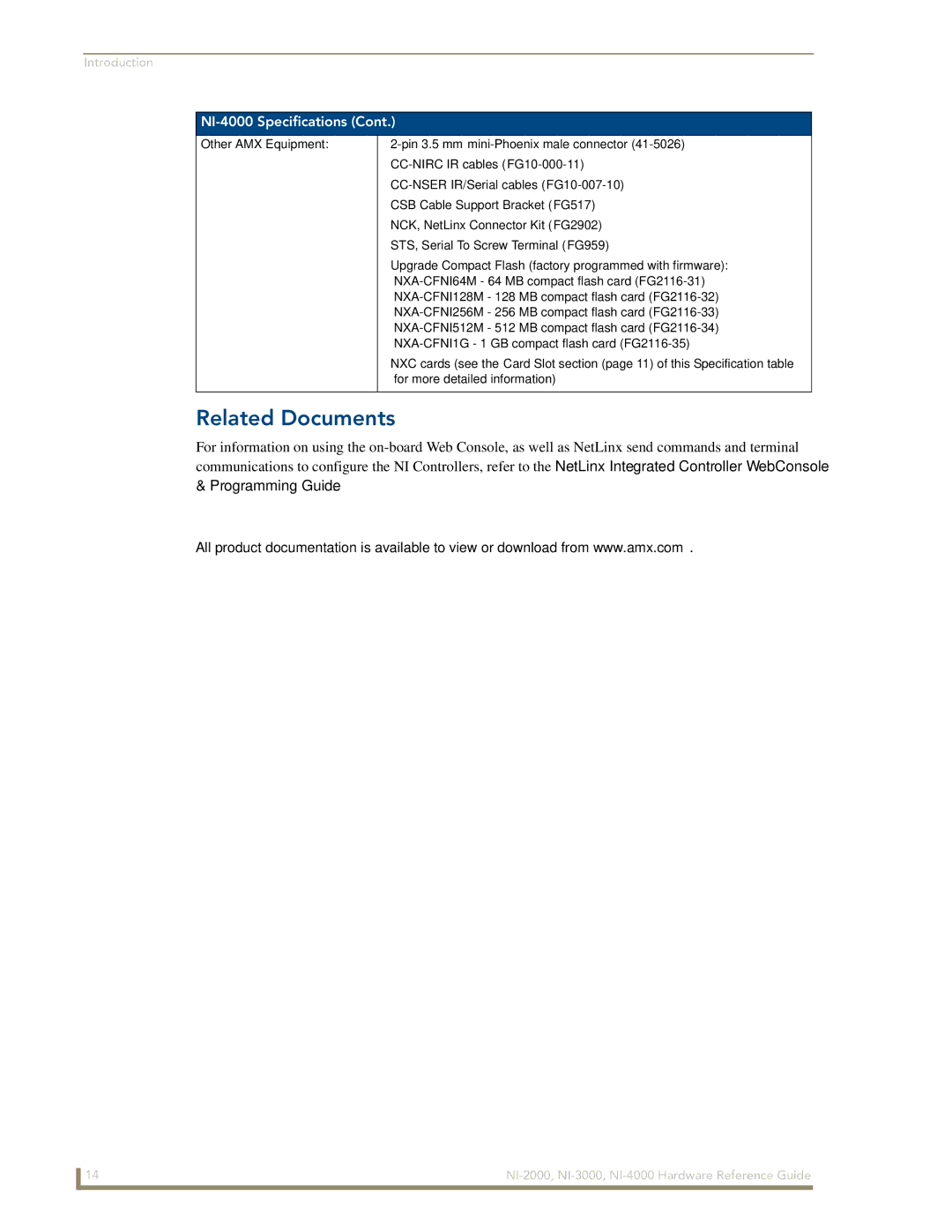 AMX NXI-x000 Series manual Related Documents 