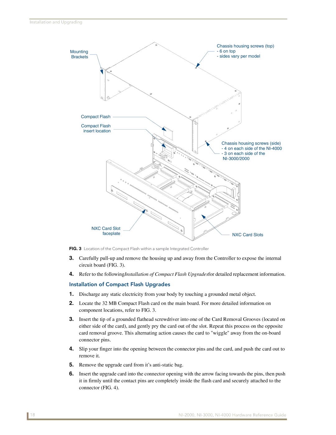 AMX NXI-x000 Series manual Installation of Compact Flash Upgrades 