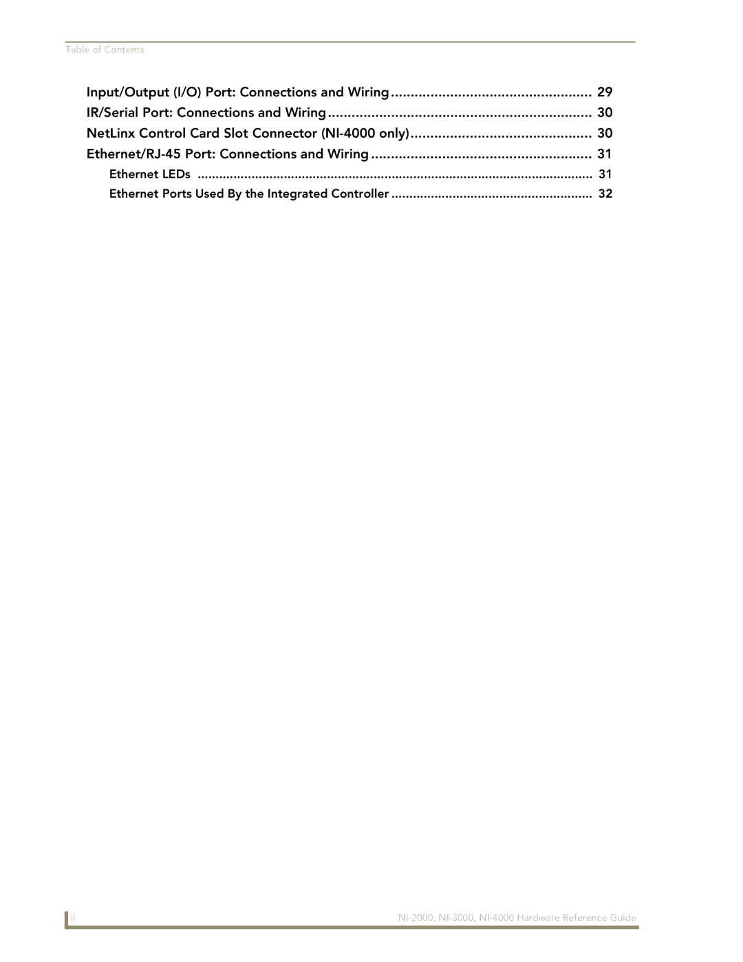 AMX NXI-x000 Series manual Table of Contents 