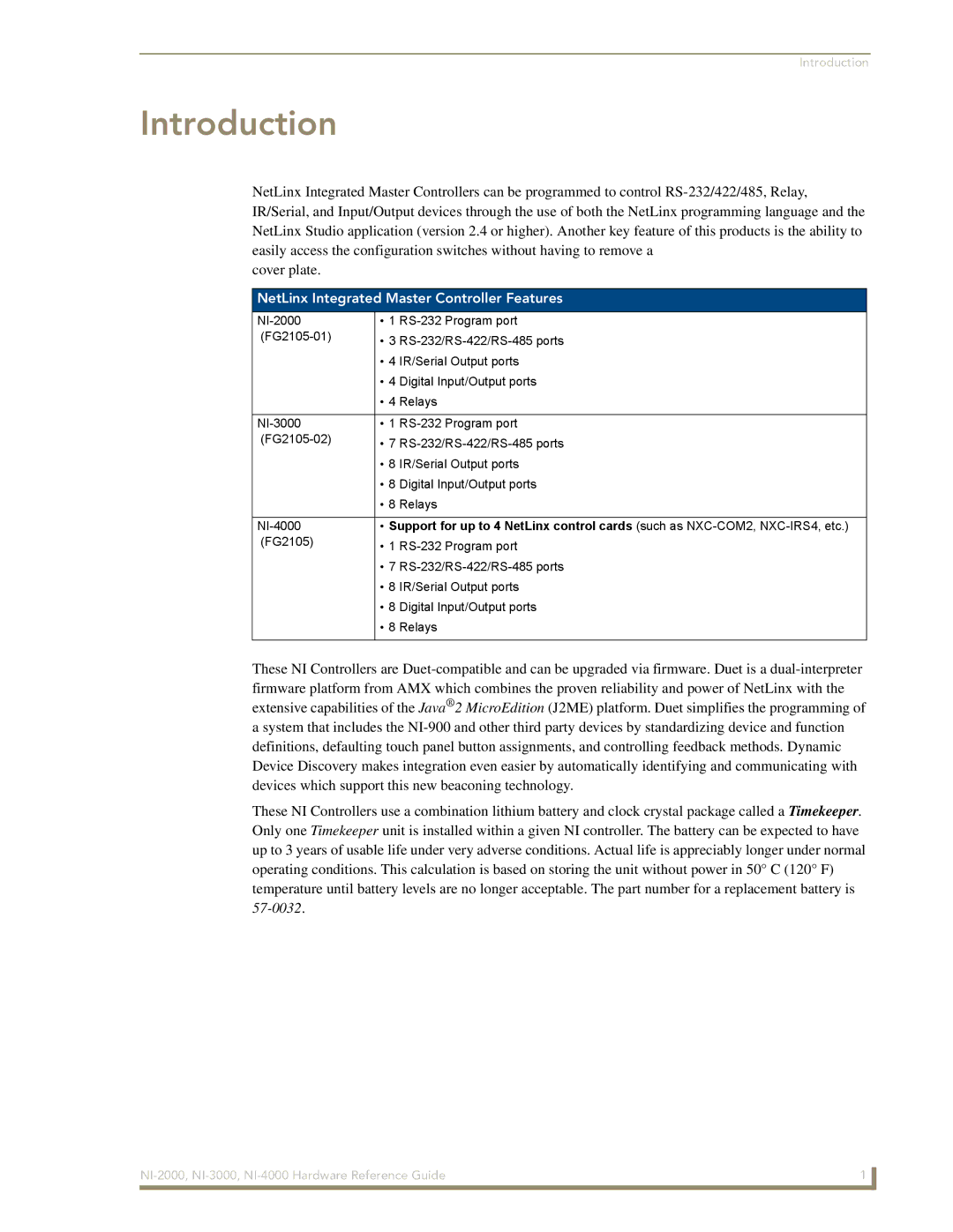 AMX NXI-x000 Series manual Introduction, NetLinx Integrated Master Controller Features 