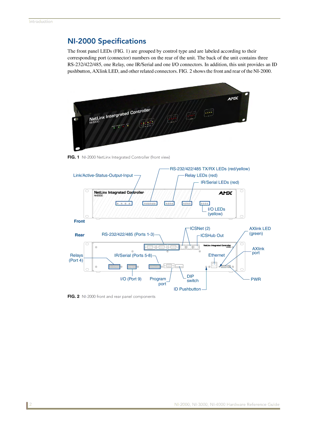 AMX NXI-x000 Series manual NI-2000 Specifications, Rear 