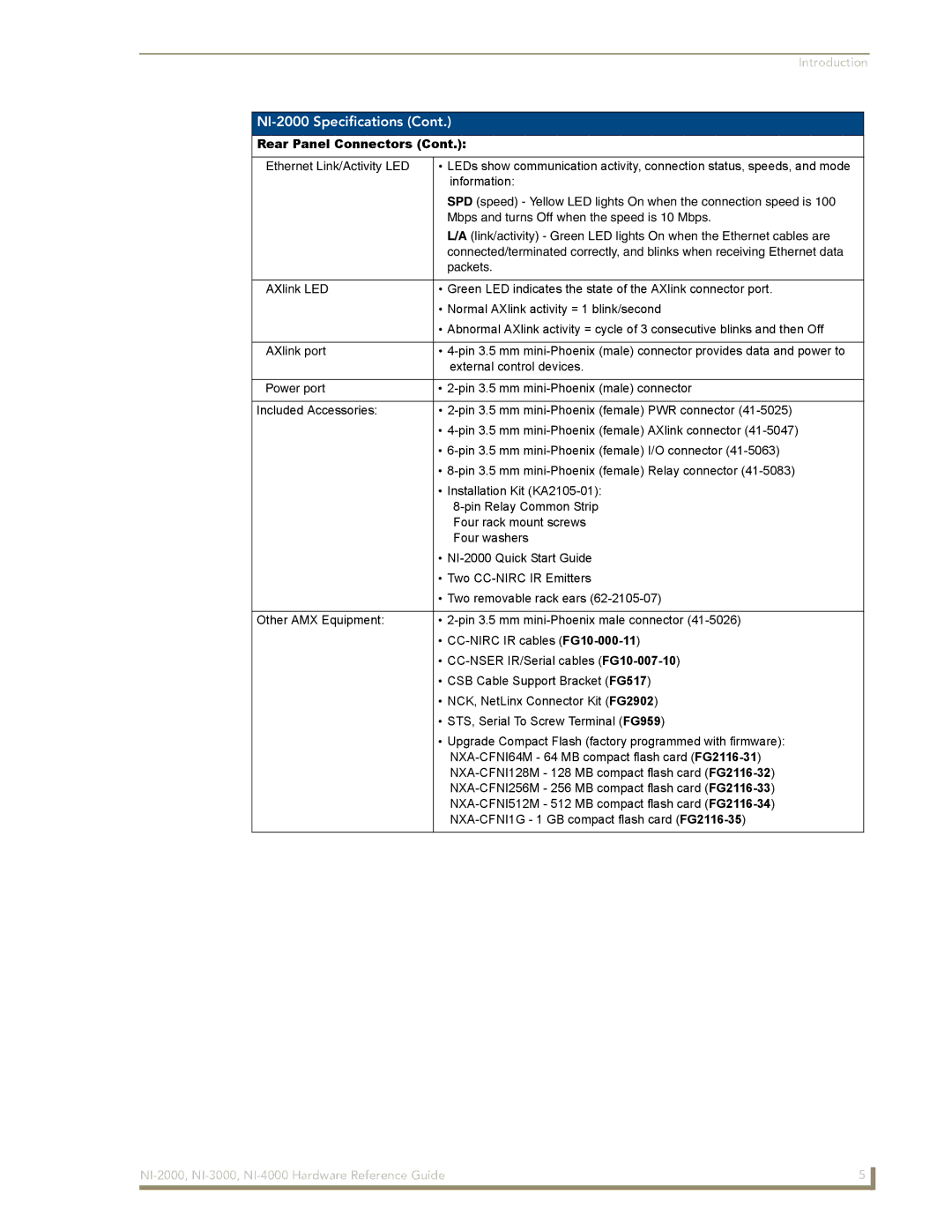 AMX NXI-x000 Series manual NI-2000 Specifications 