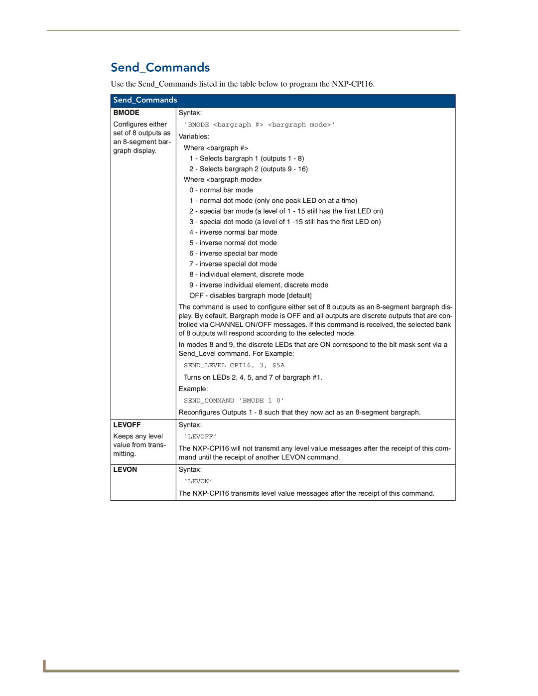 AMX NXP-CPI16 manual SendCommands 