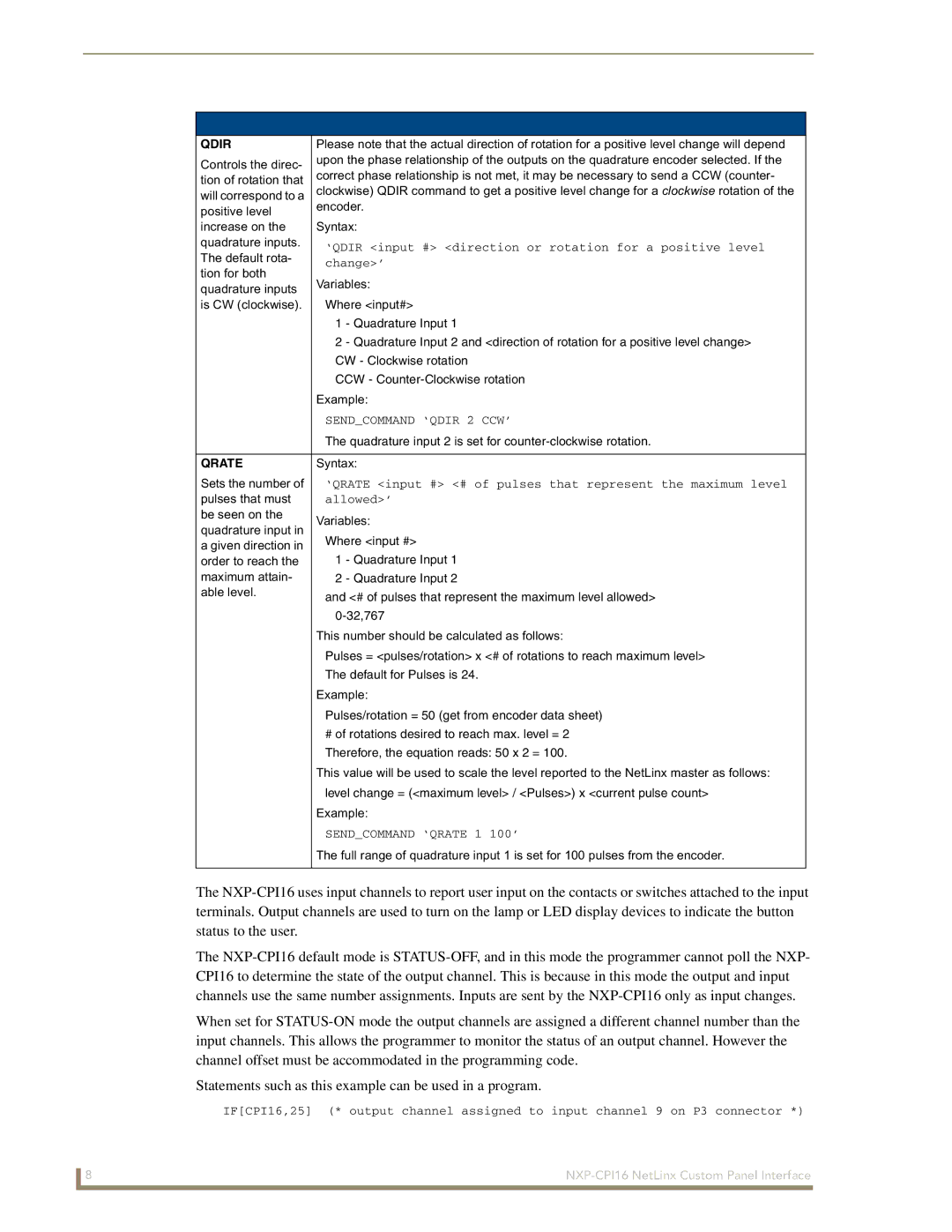 AMX NXP-CPI16 manual Qdir 