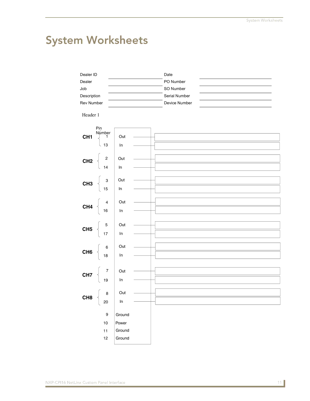 AMX NXP-CPI16 manual System Worksheets 