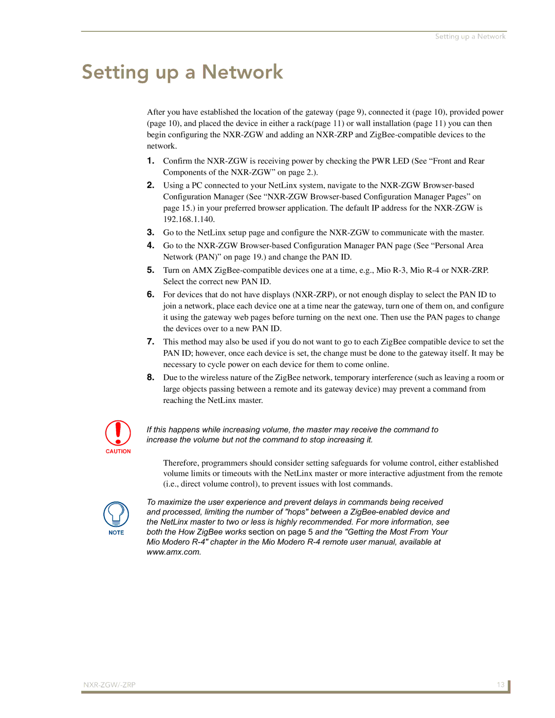 AMX NXR-ZGW/-ZRP manual Setting up a Network 