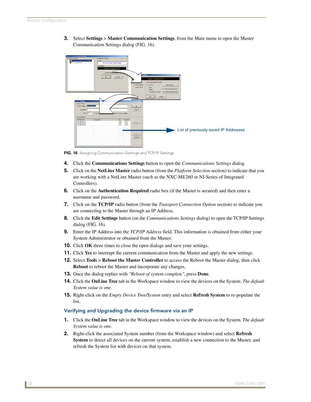 AMX NXR-ZGW/-ZRP manual Verifying and Upgrading the device firmware via an IP 