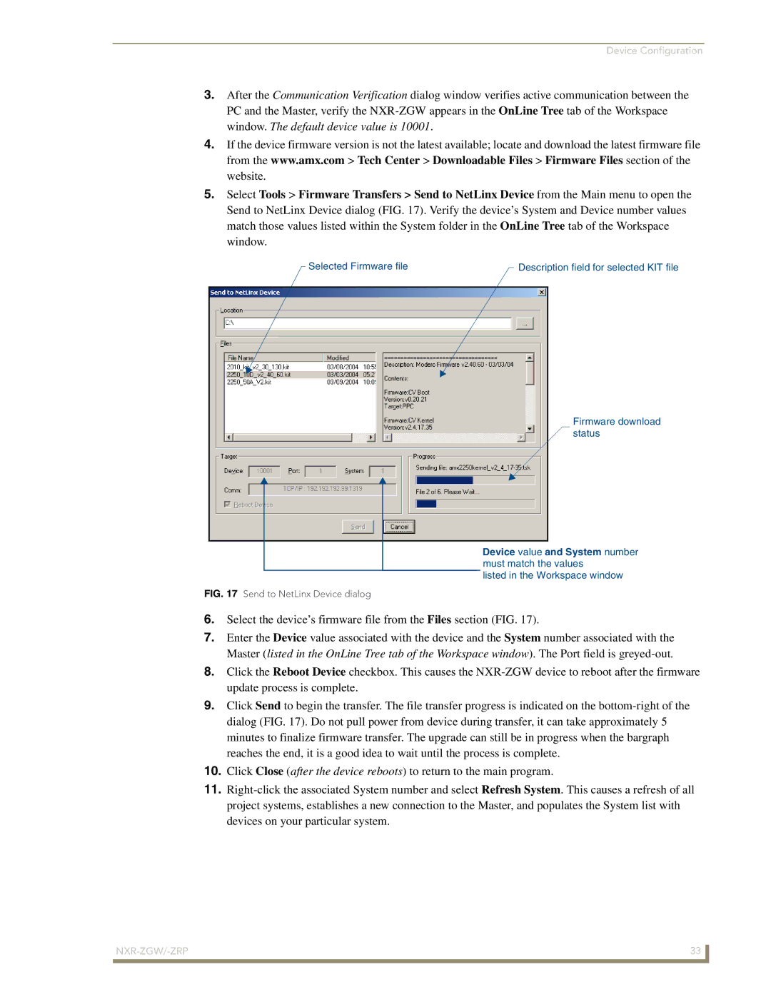 AMX NXR-ZGW/-ZRP manual Select the device’s firmware file from the Files section FIG 