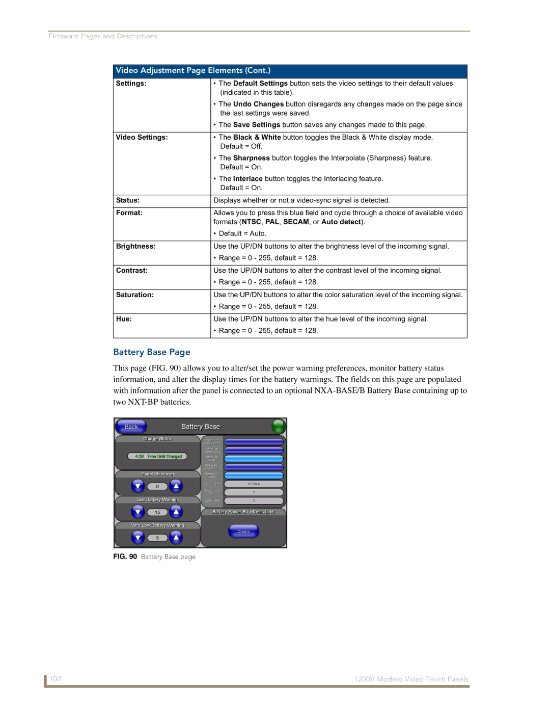 AMX NXT-1200V manual Battery Base 