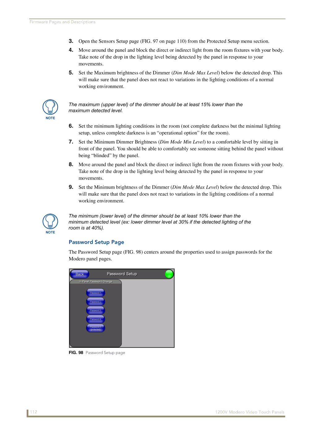 AMX NXT-1200V manual Password Setup 