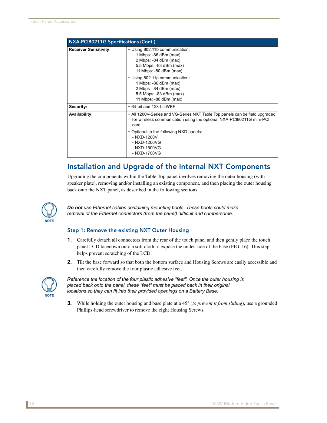 AMX NXT-1200V Installation and Upgrade of the Internal NXT Components, Remove the existing NXT Outer Housing, Security 