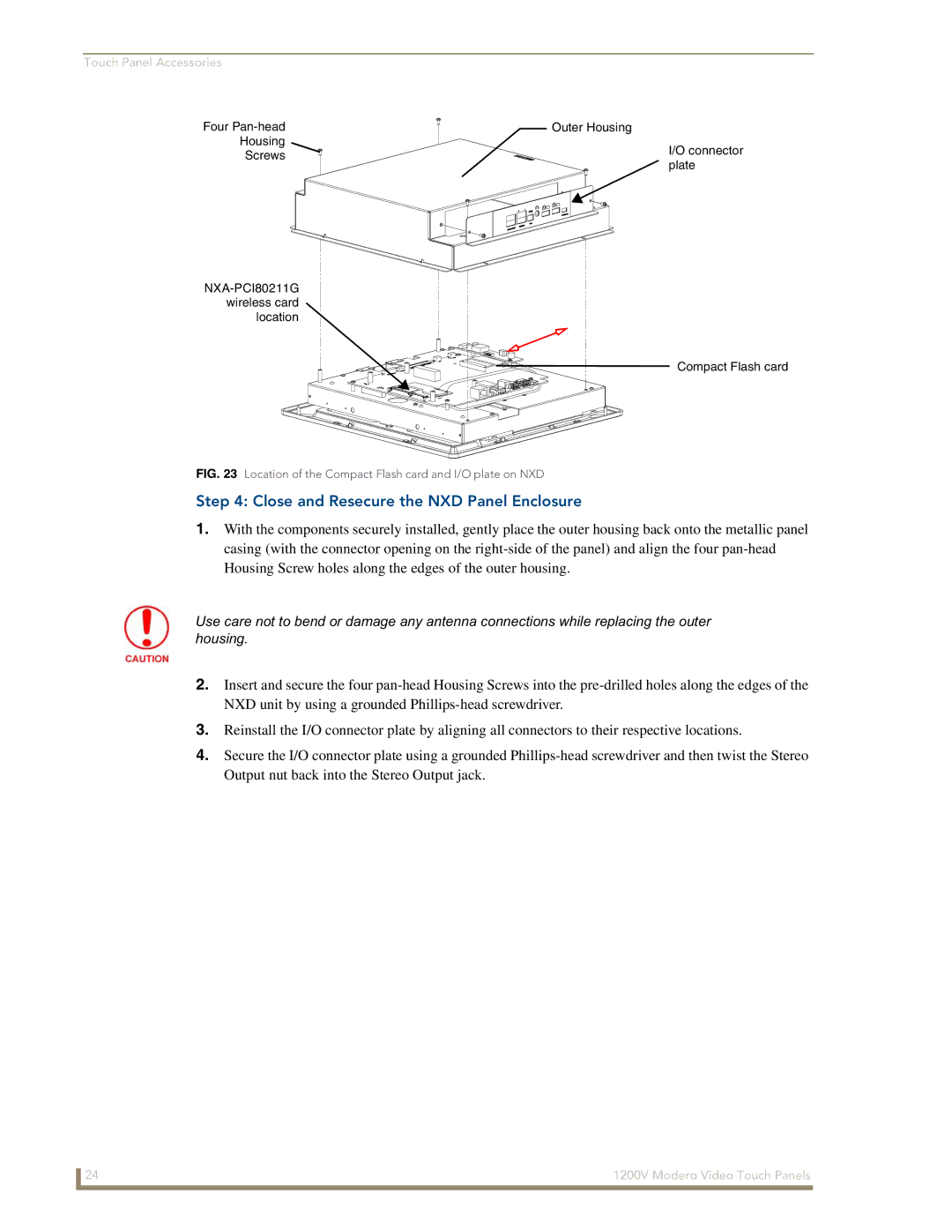 AMX NXT-1200V manual Close and Resecure the NXD Panel Enclosure, Location of the Compact Flash card and I/O plate on NXD 