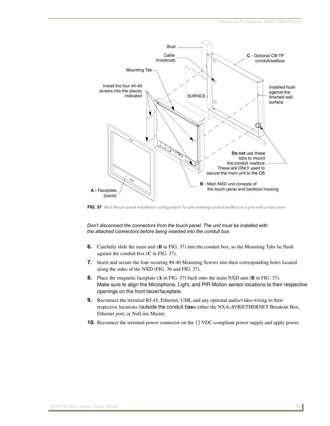 AMX NXT-1200V manual Surface 