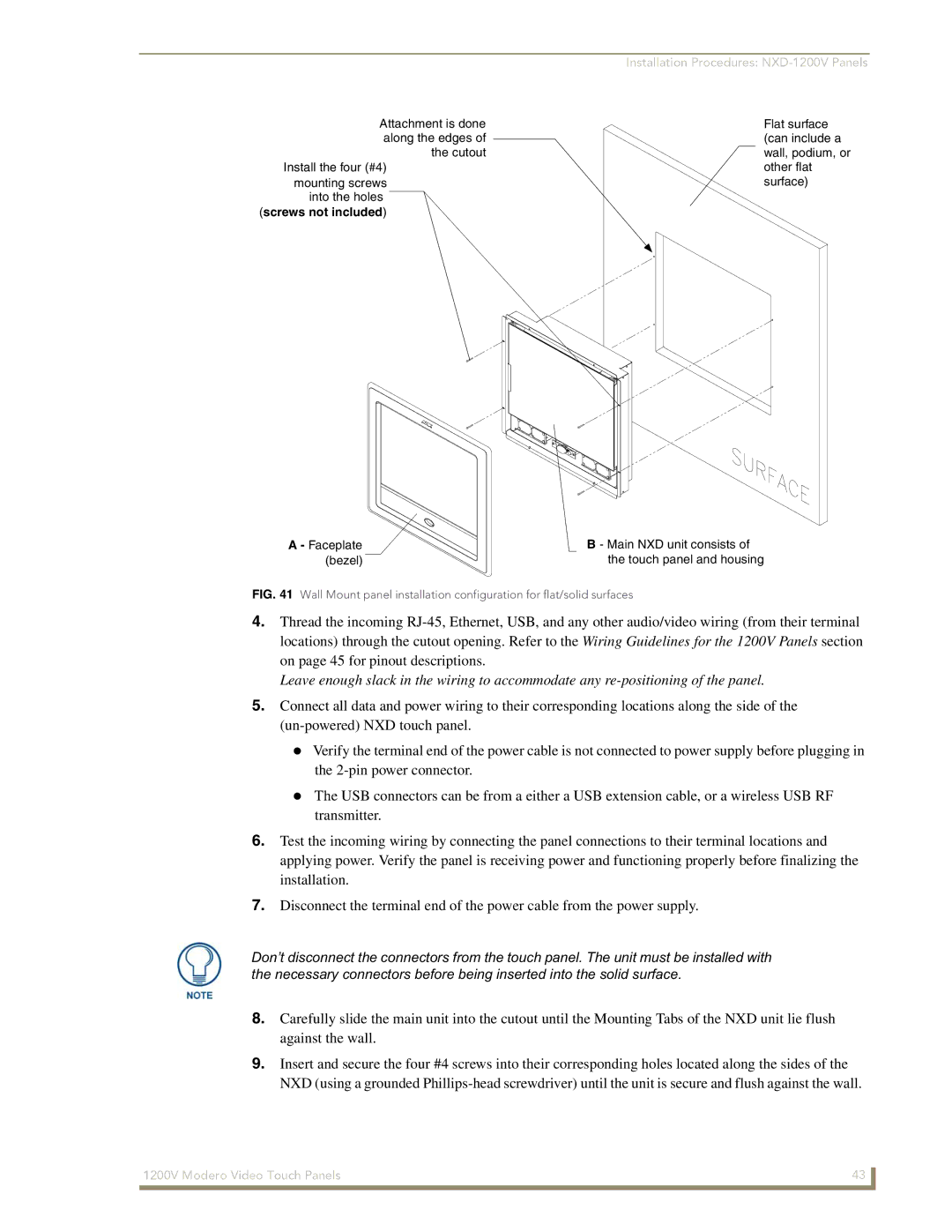 AMX NXT-1200V manual Installation Procedures NXD-1200V, Screws not included 