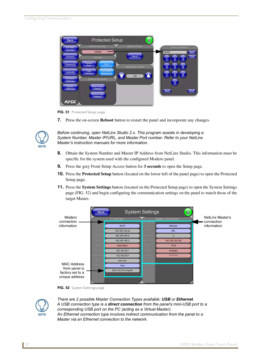 AMX NXT-1200V manual Modero connection information 