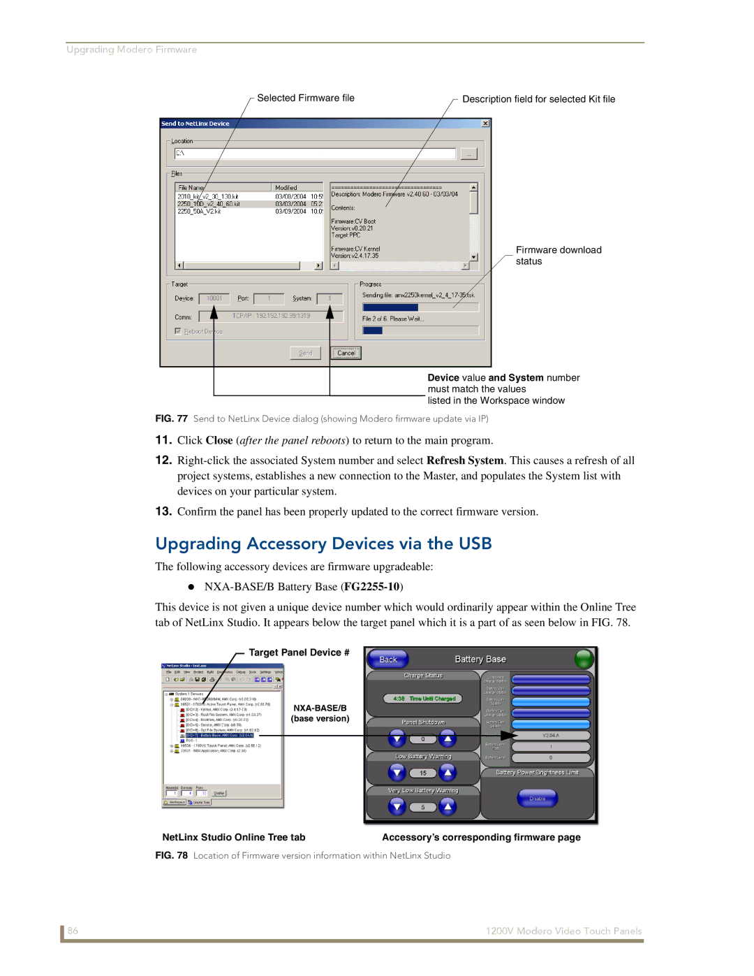 AMX NXT-1200V manual Upgrading Accessory Devices via the USB, Device value and System number must match the values 