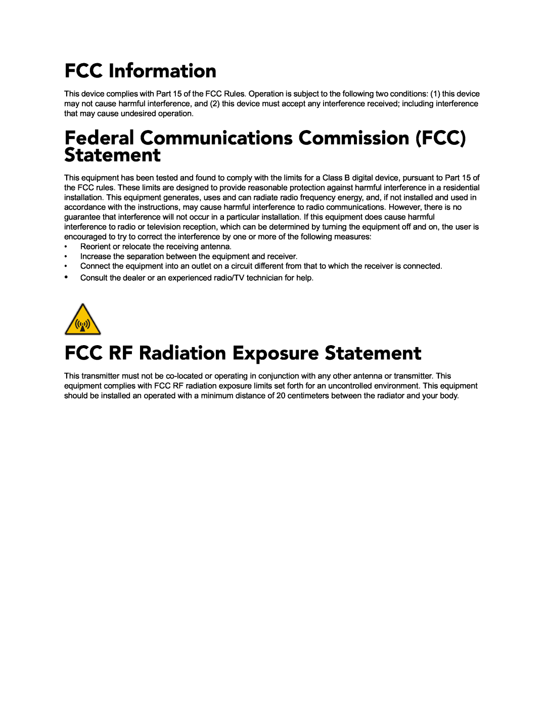 AMX NXT-1200V manual FCC Information, Federal Communications Commission FCC Statement, FCC RF Radiation Exposure Statement 