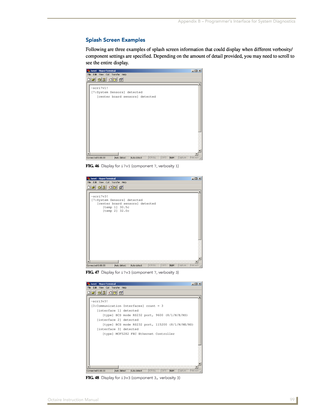 AMX Splash Screen Examples, Appendix B - Programmer’s Interface for System Diagnostics, Octaire Instruction Manual 