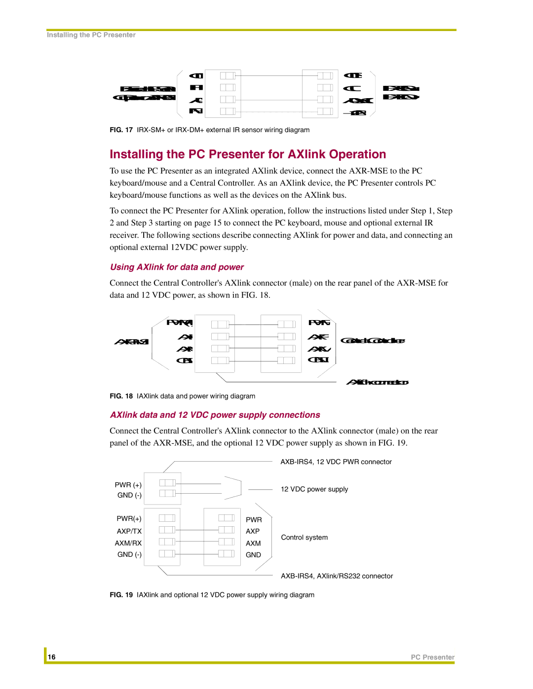 AMX instruction manual Installing the PC Presenter for AXlink Operation, Using AXlink for data and power 