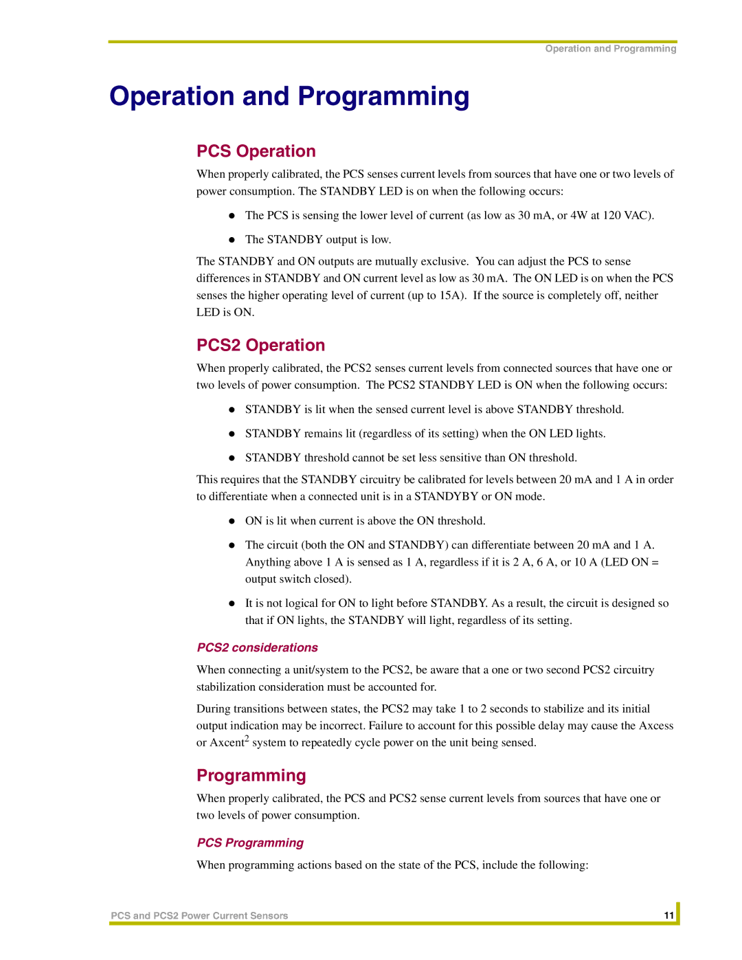 AMX instruction manual Operation and Programming, PCS Operation, PCS2 Operation 