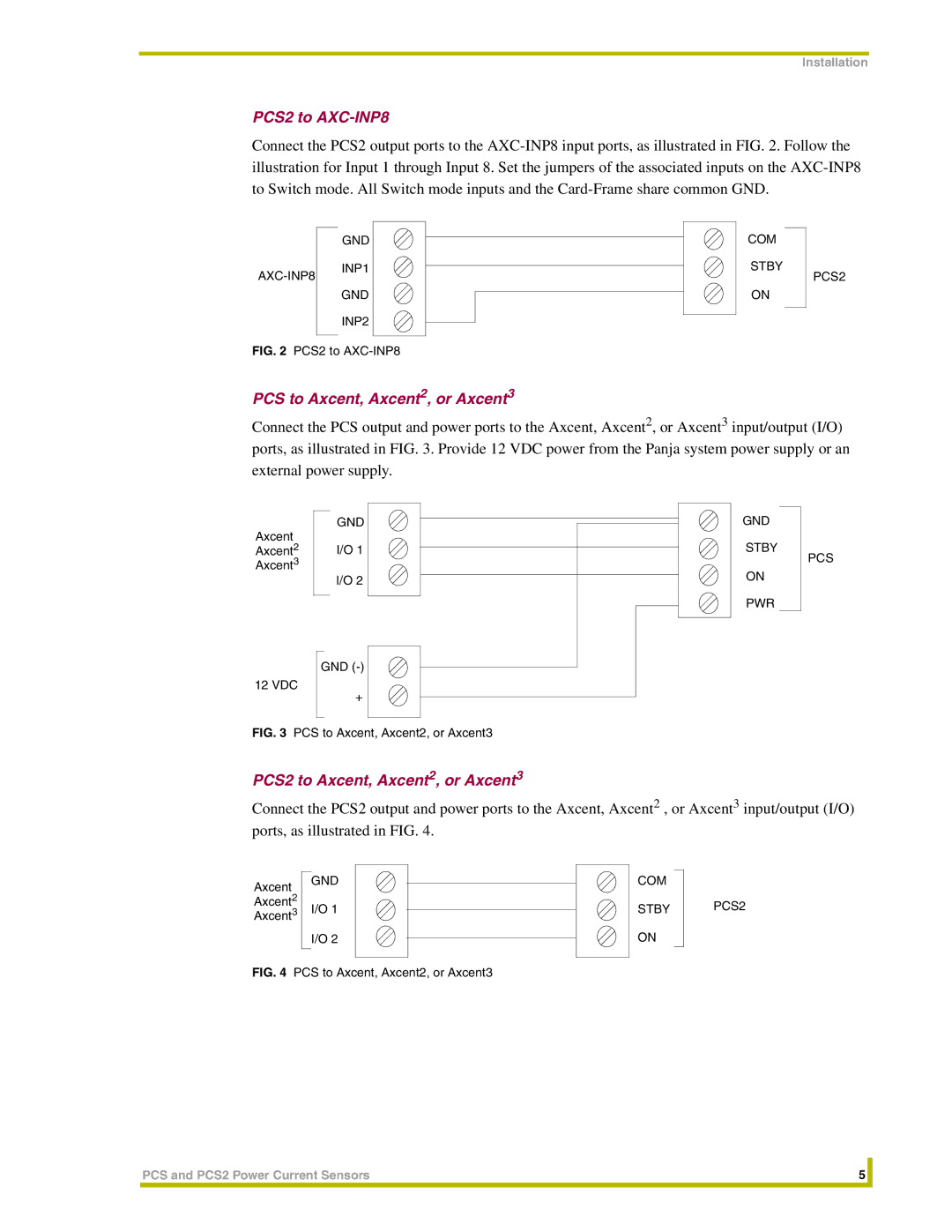 AMX instruction manual PCS2 to AXC-INP8, PCS to Axcent, Axcent2, or Axcent3, PCS2 to Axcent, Axcent2, or Axcent3 