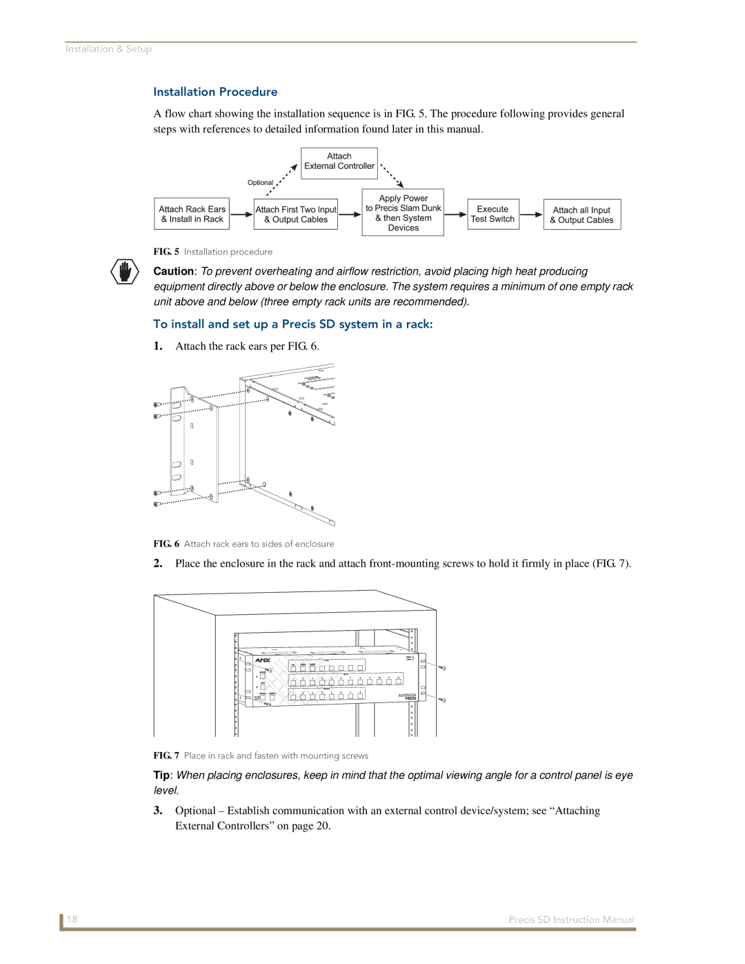 AMX instruction manual Installation Procedure, To install and set up a Precis SD system in a rack 