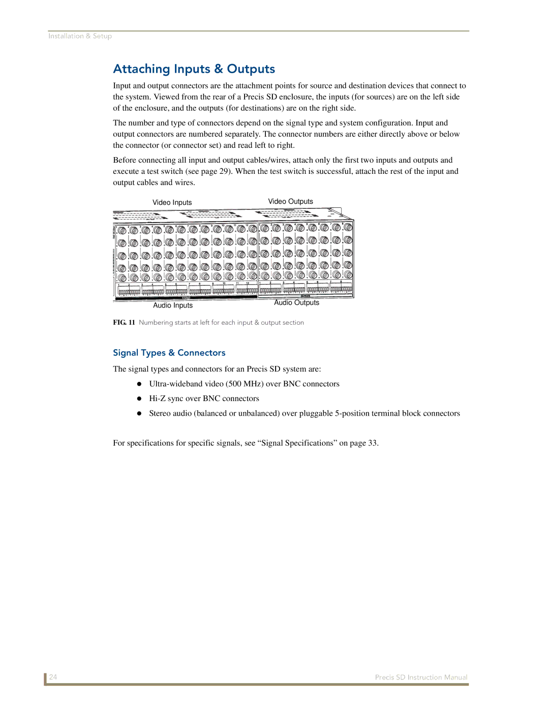 AMX Precis SD instruction manual Attaching Inputs & Outputs, Signal Types & Connectors 