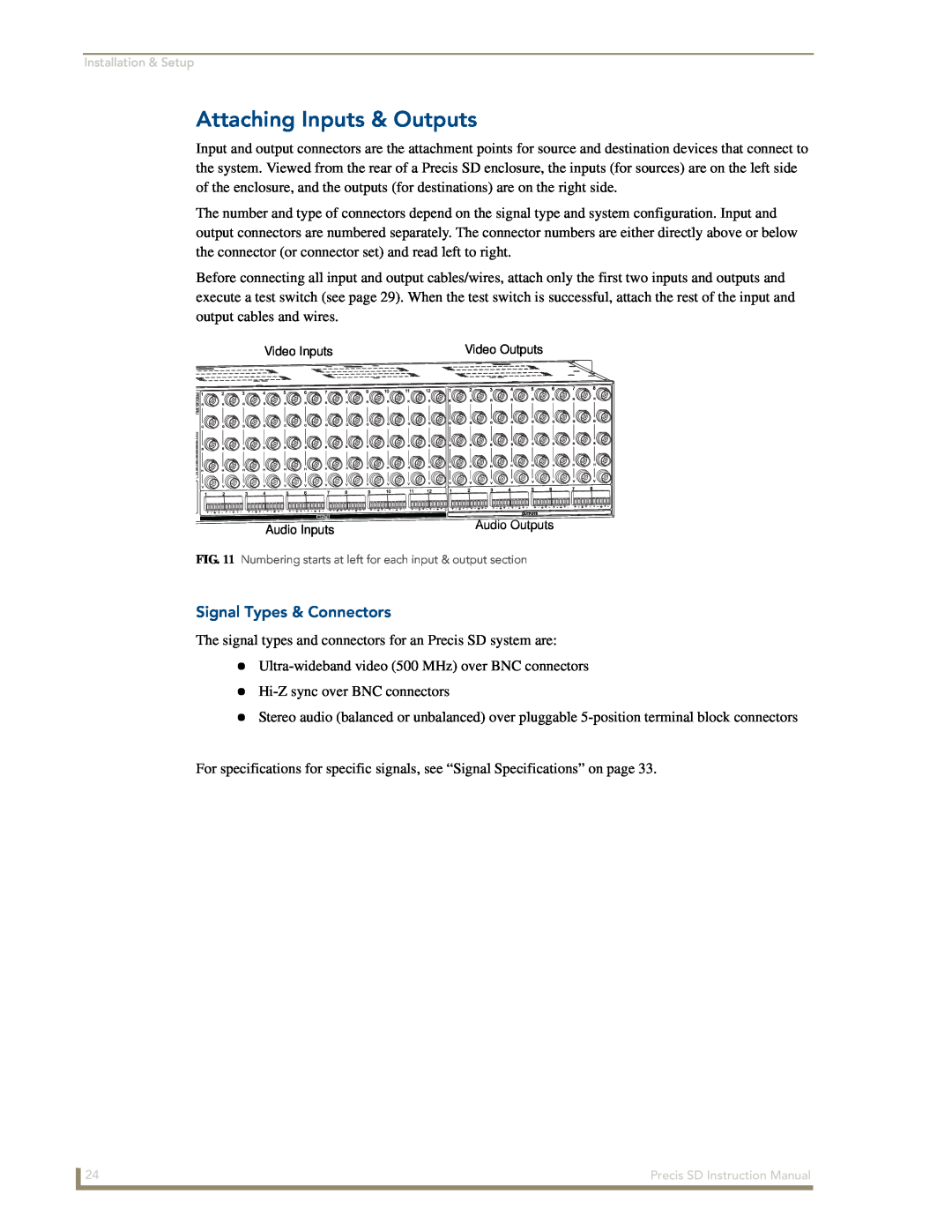 AMX Precis SD instruction manual Attaching Inputs & Outputs, Signal Types & Connectors 