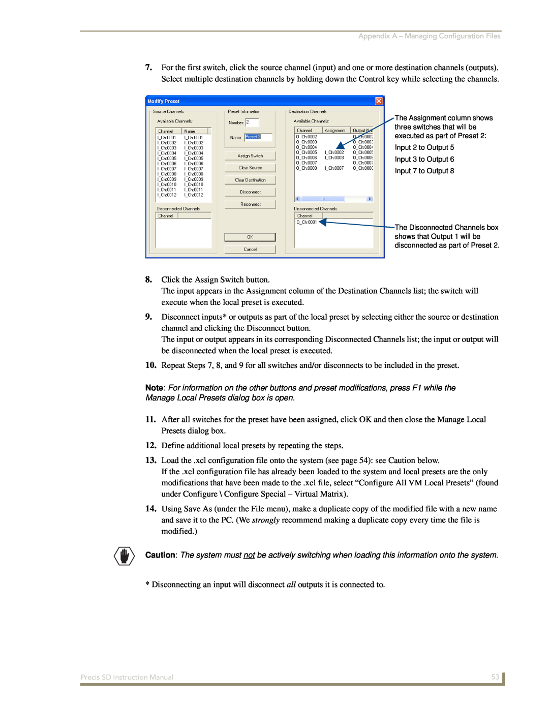 AMX Precis SD instruction manual Click the Assign Switch button 