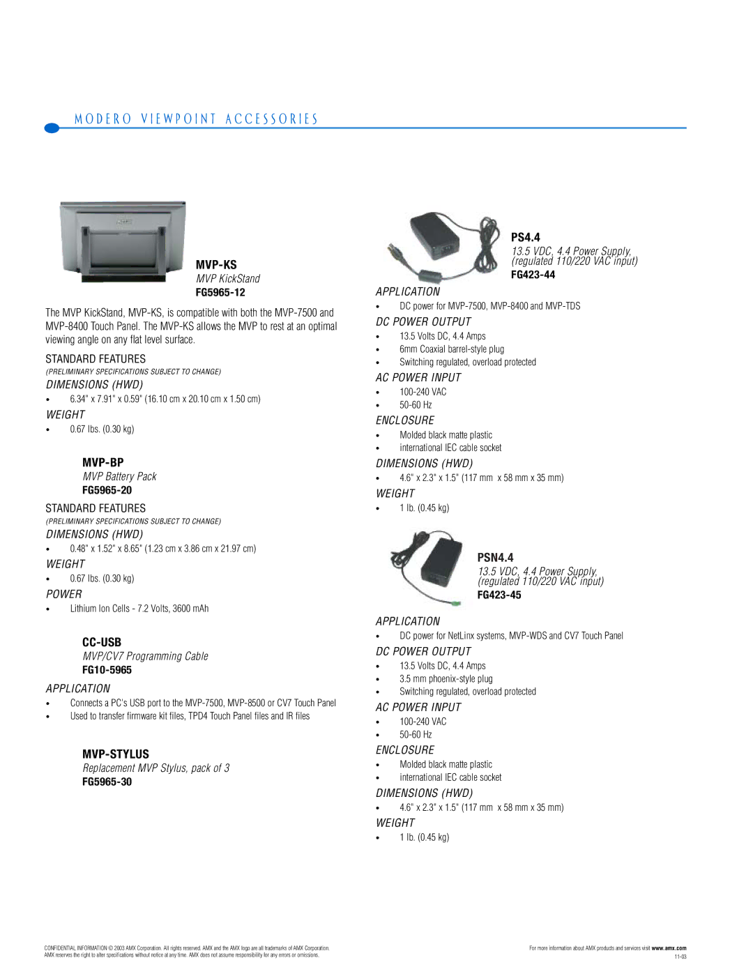 AMX PTM-D15 manual Mvp-Ks, Mvp-Bp, Cc-Usb, Mvp-Stylus, PS4.4 