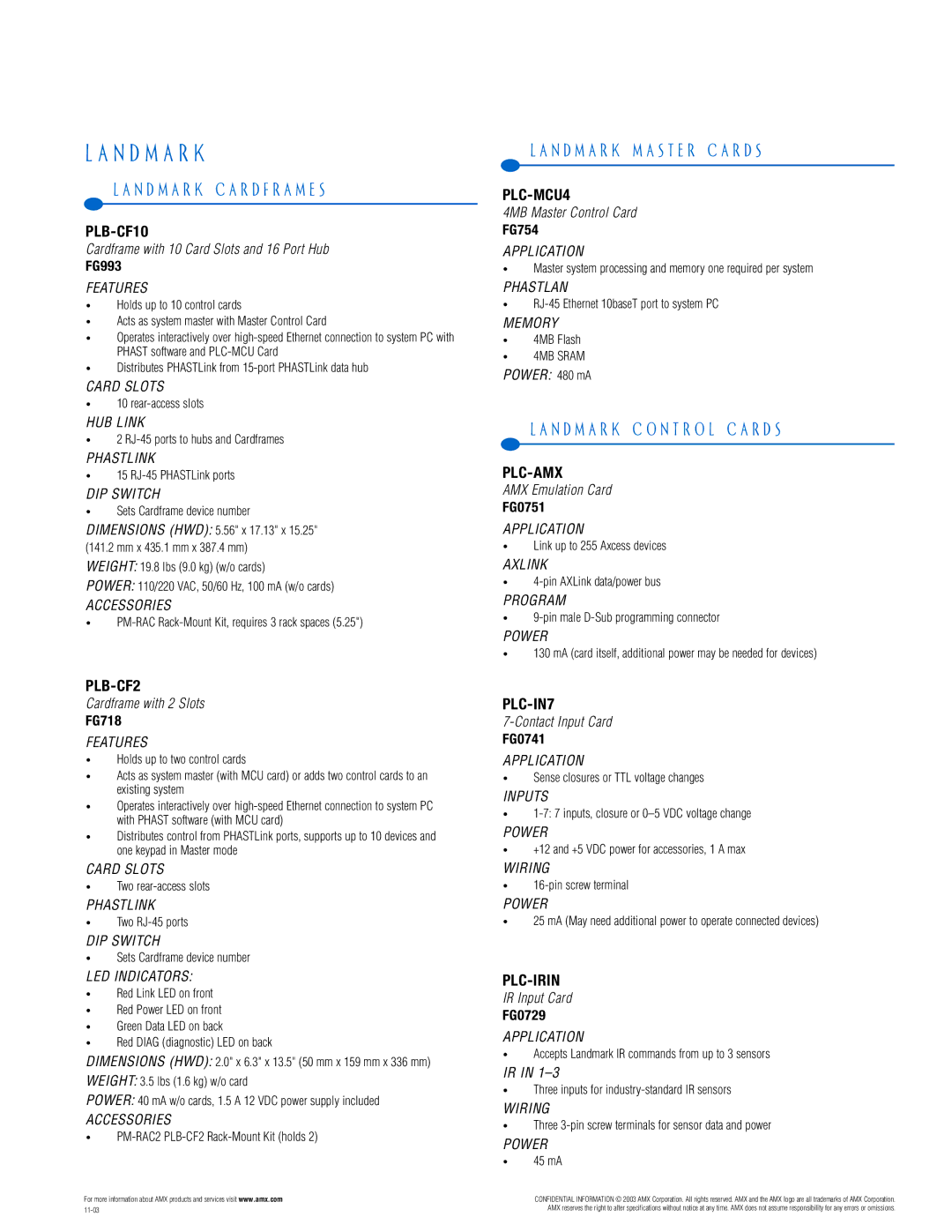 AMX PTM-D15 manual N D M a R K C a R D F R a M E S, N D M a R K M a S T E R C a R D S, N D M a R K C O N T R O L C a R D S 