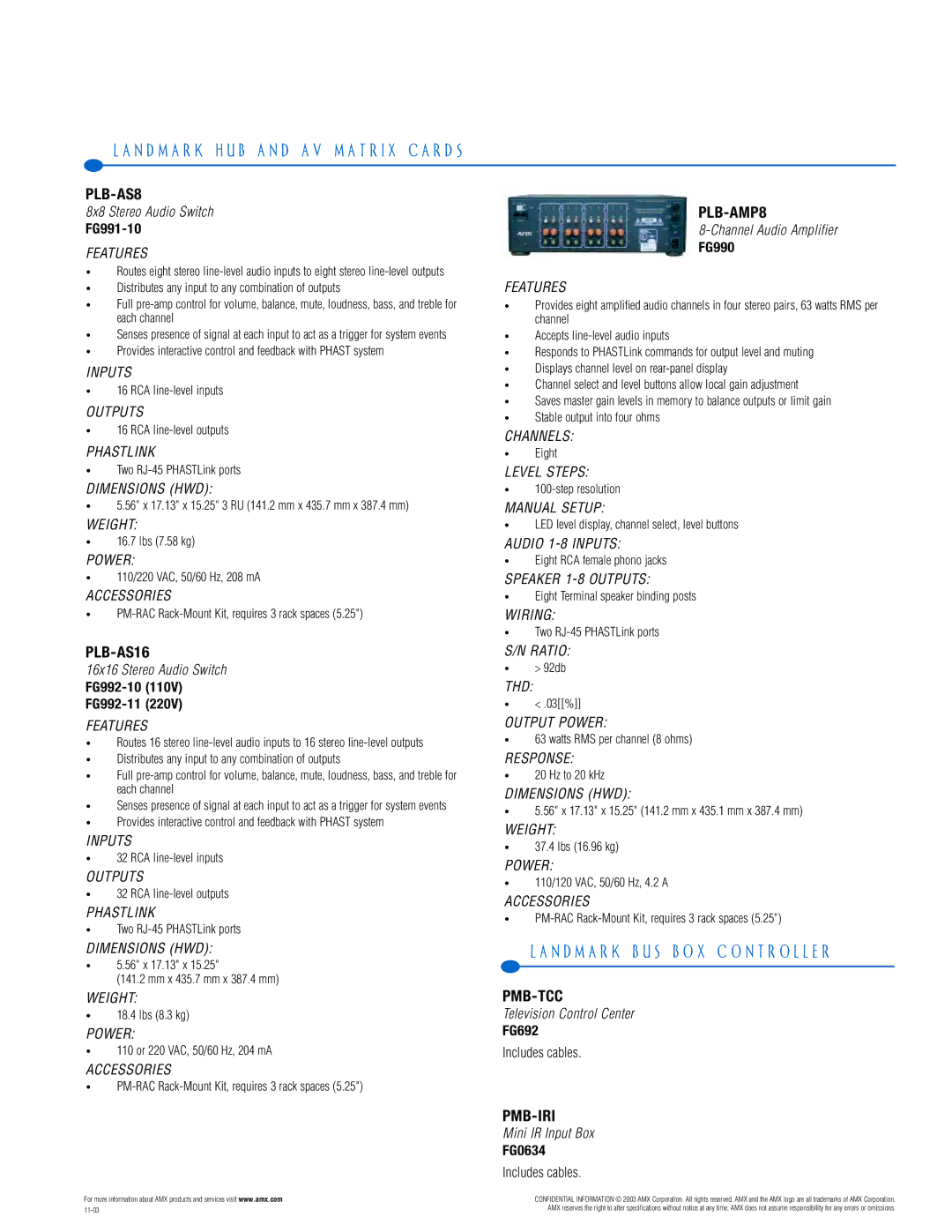 AMX PTM-D15 manual N D M a R K H U B a N D a V M a T R I X C a R D S, N D M a R K B U S B O X C O N T R O L L E R 