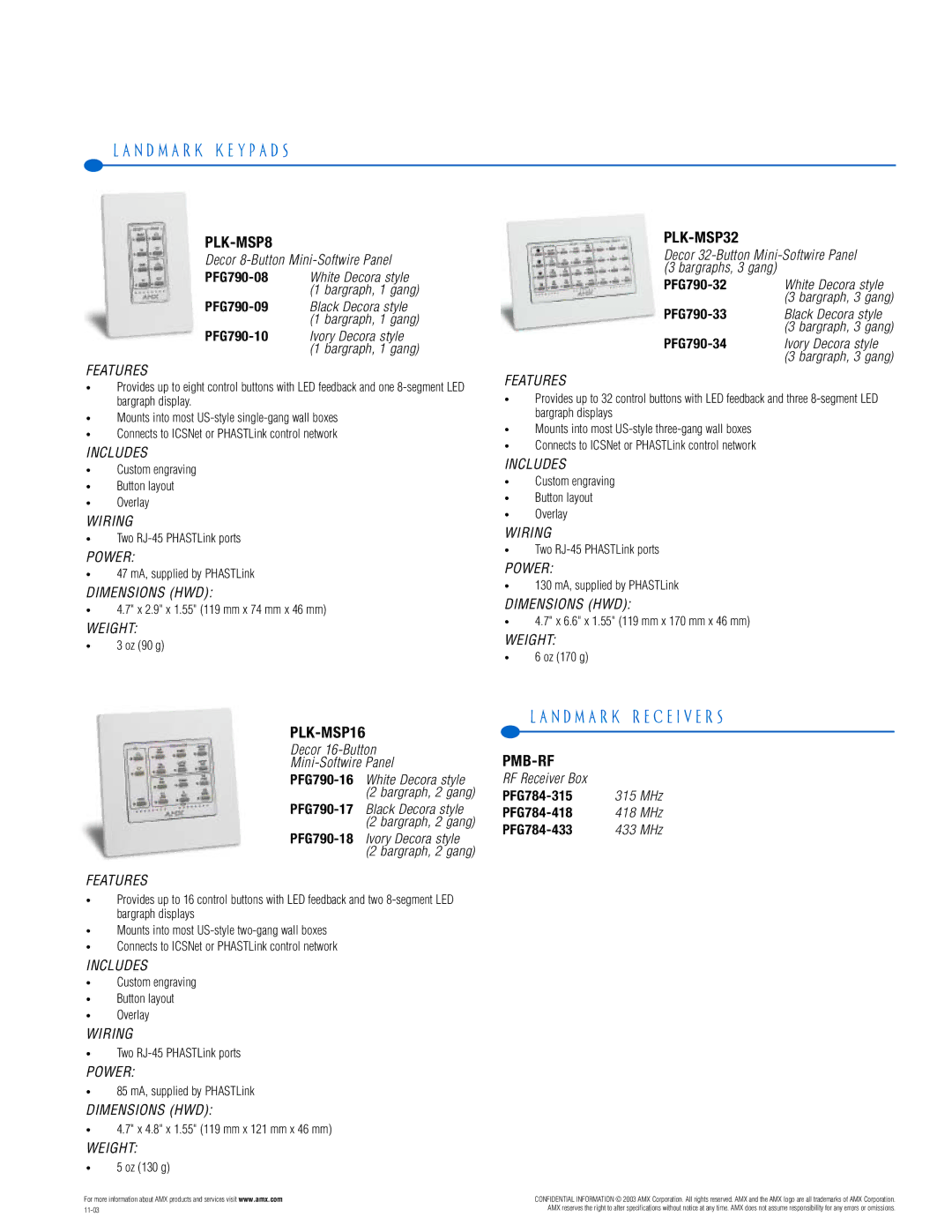 AMX PTM-D15 manual N D M a R K R E C E I V E R S, Pmb-Rf 