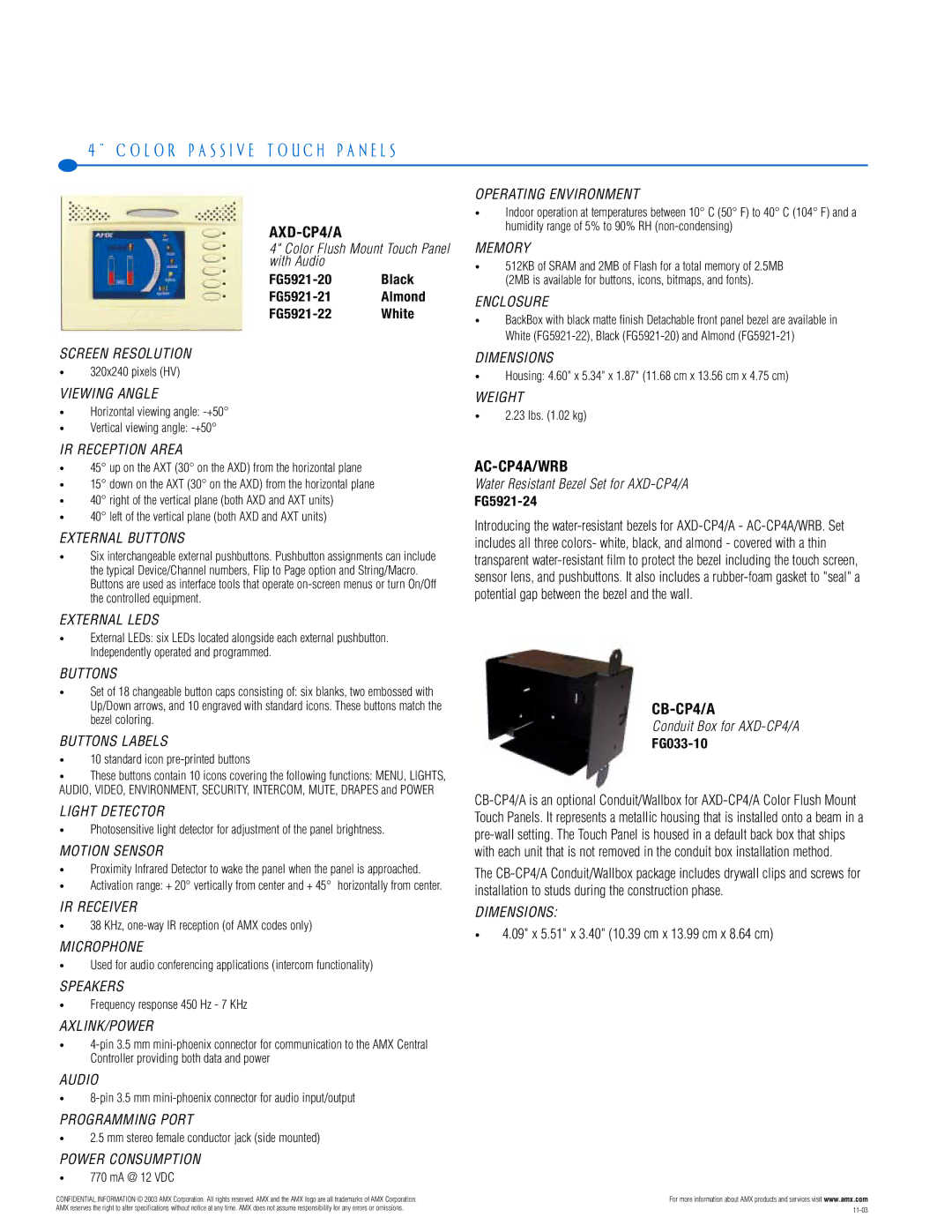 AMX PTM-D15 manual AXD-CP4/A, AC-CP4A/WRB, CB-CP4/A 