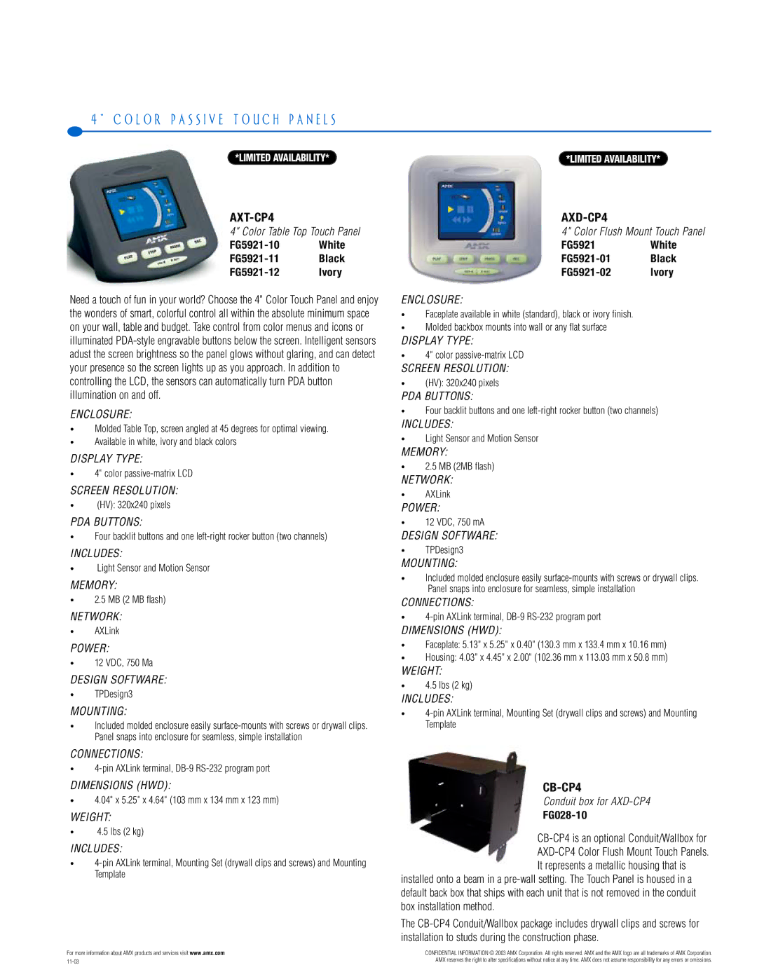 AMX PTM-D15 manual AXT-CP4, AXD-CP4, CB-CP4 