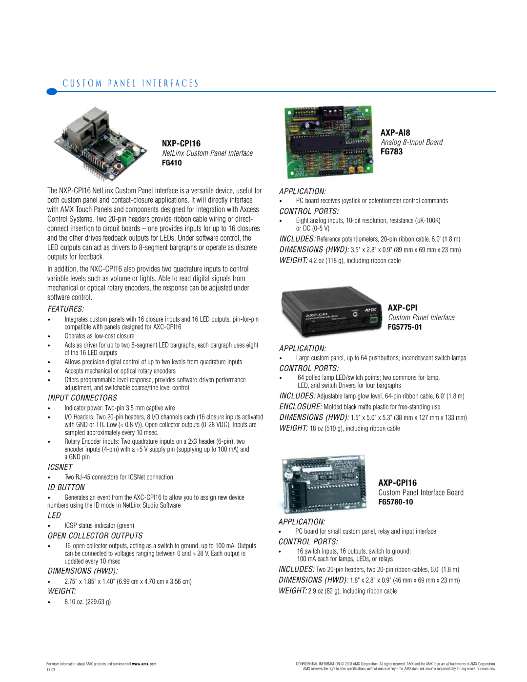 AMX PTM-D15 manual S T O M P a N E L I N T E R F a C E S, NXP-CPI16, AXP-AI8, Axp-Cpi, AXP-CPI16 