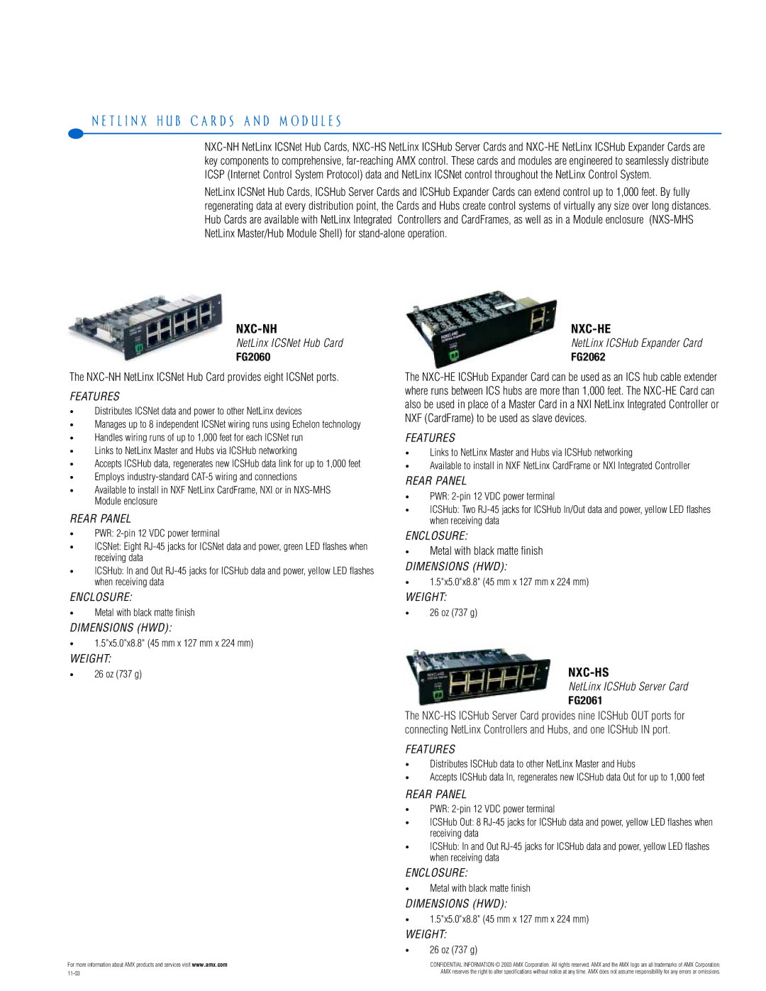 AMX PTM-D15 manual T L I N X H U B C a R D S a N D M O D U L E S, Nxc-Nh, Nxc-He, Nxc-Hs 