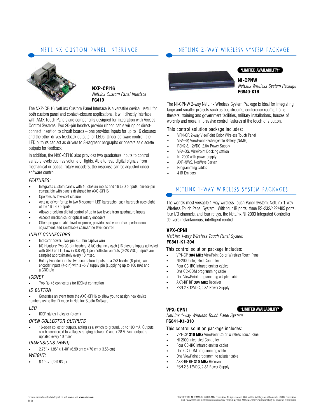 AMX PTM-D15 manual Ni-Cpnw, Vpx-Cpni, FG840-K16, FG841-K1-304, FG841-K1-310 