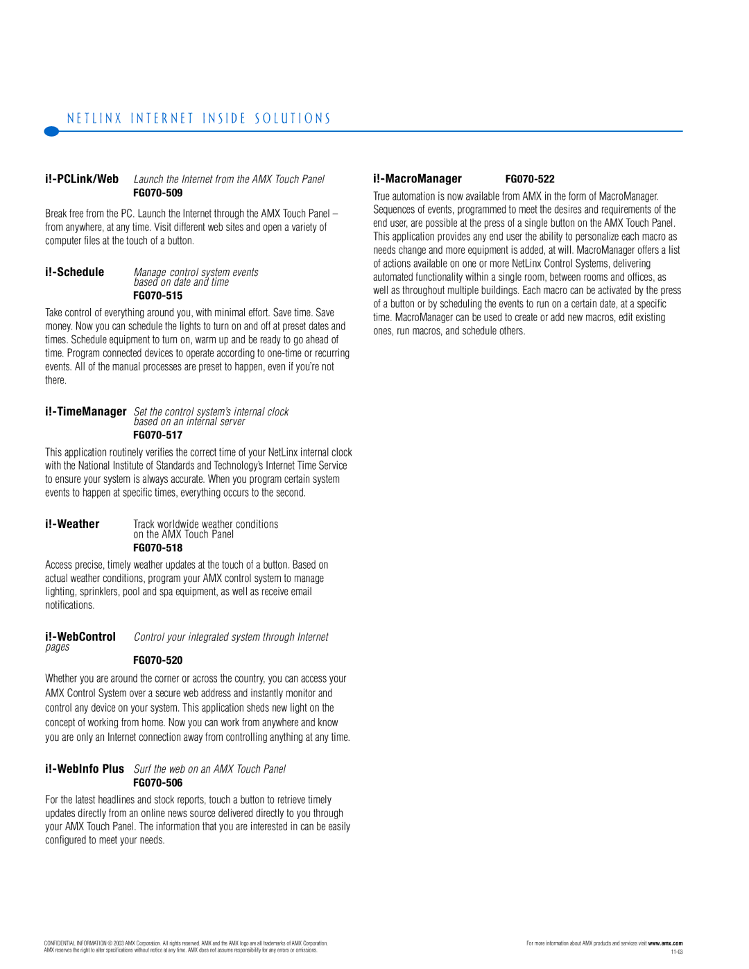 AMX PTM-D15 manual MacroManager FG070-522 