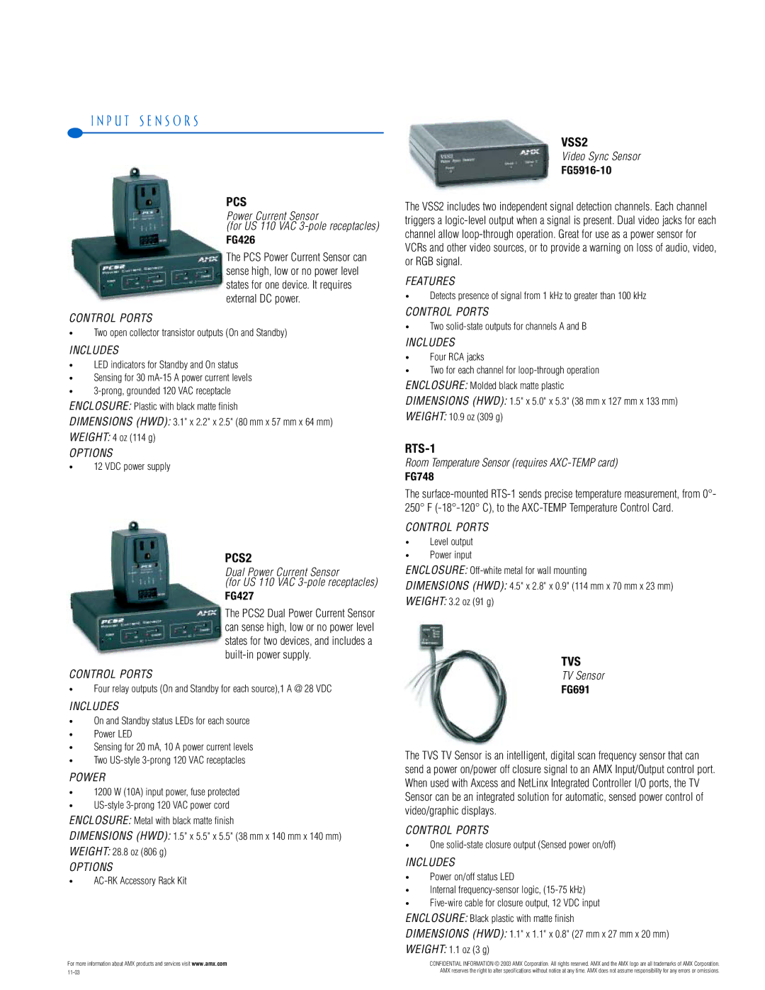 AMX PTM-D15 manual P U T S E N S O R S 