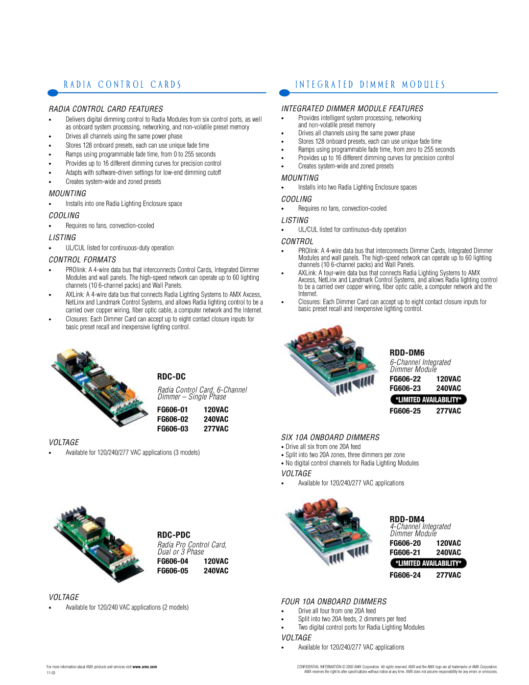 AMX PTM-D15 manual D I a C O N T R O L C a R D S, T E G R a T E D D I M M E R M O D U L E S 