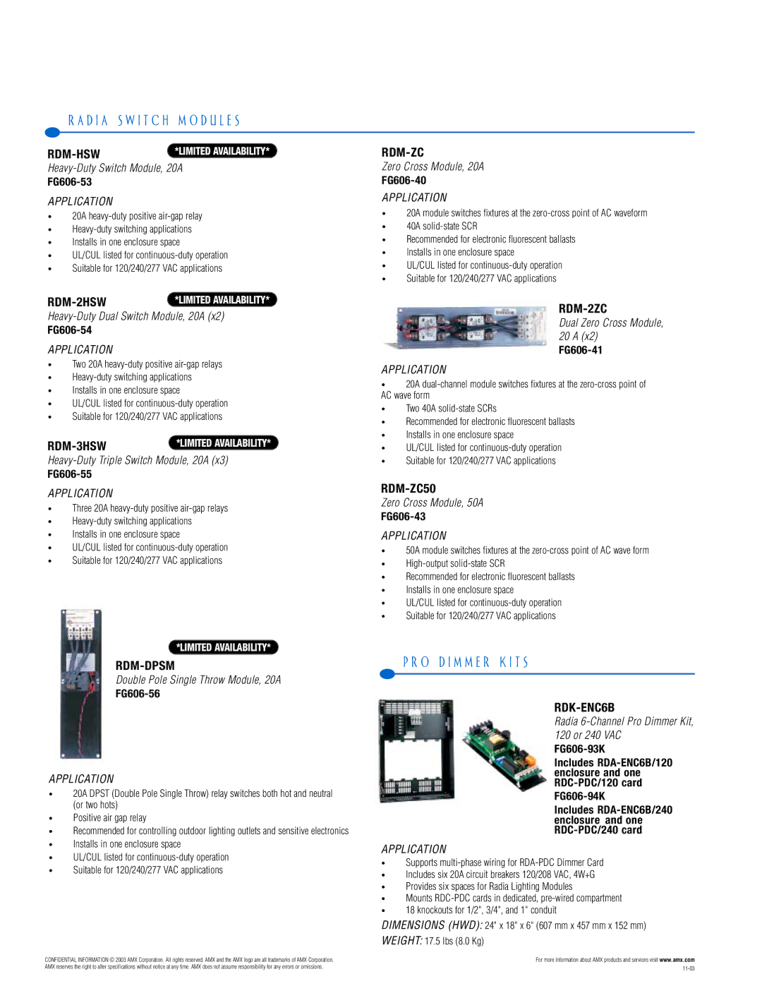 AMX PTM-D15 manual O D I M M E R K I T S 